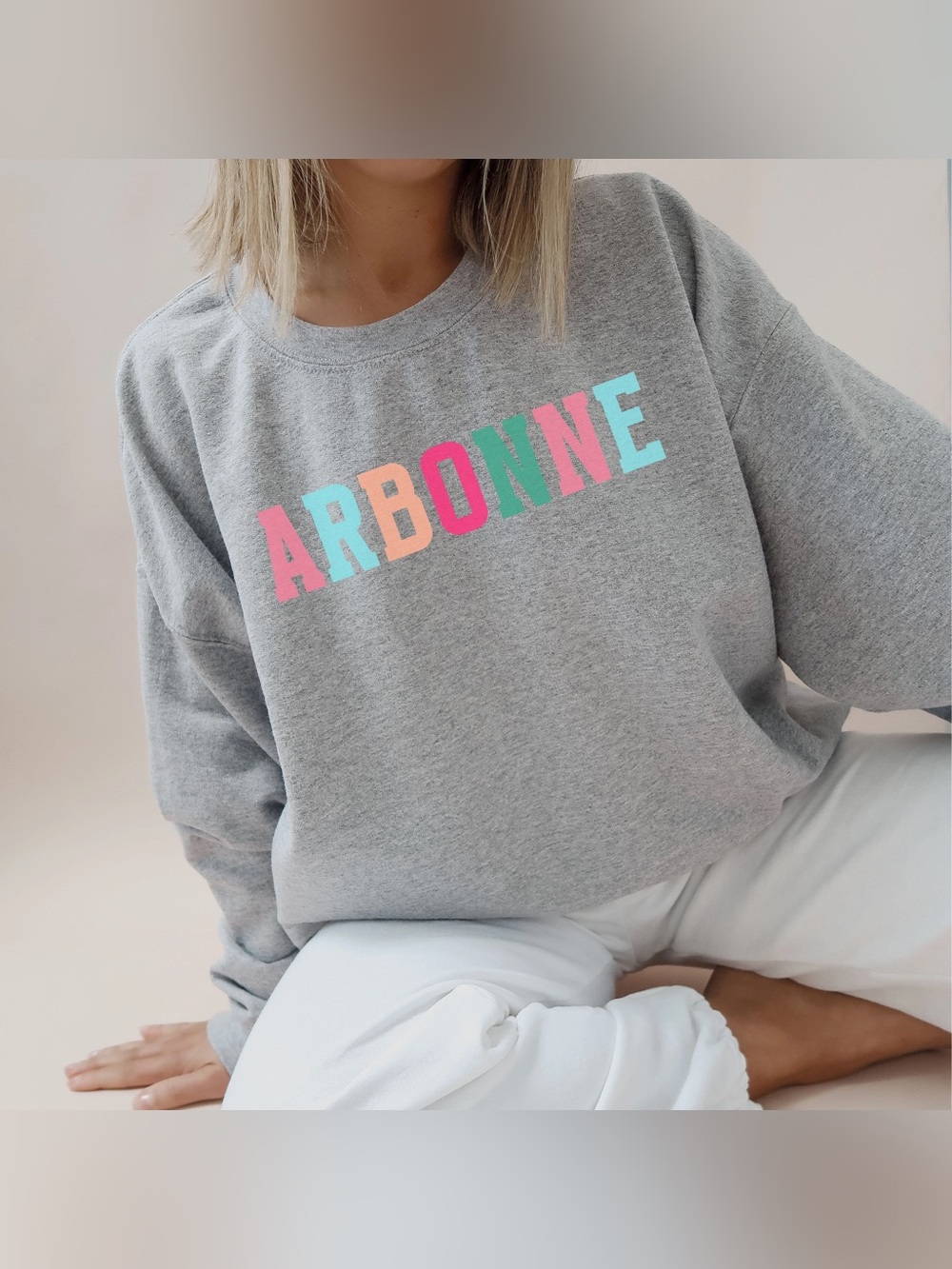 Arbonne Consultant Pastel Rainbow Crewneck Sweatshirt - Gray Size Small
